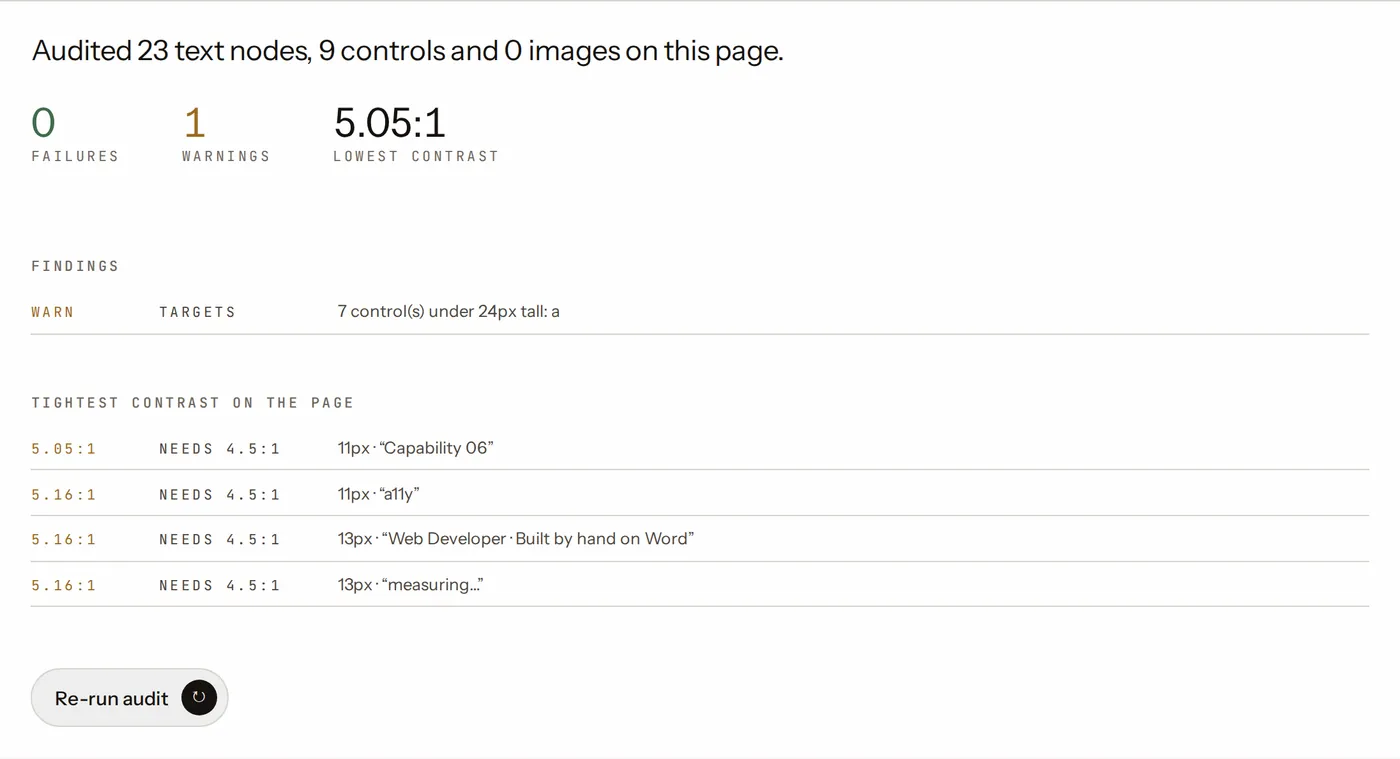 Screenshot of the "Audit this page for accessibility" instrument, captured from the live page