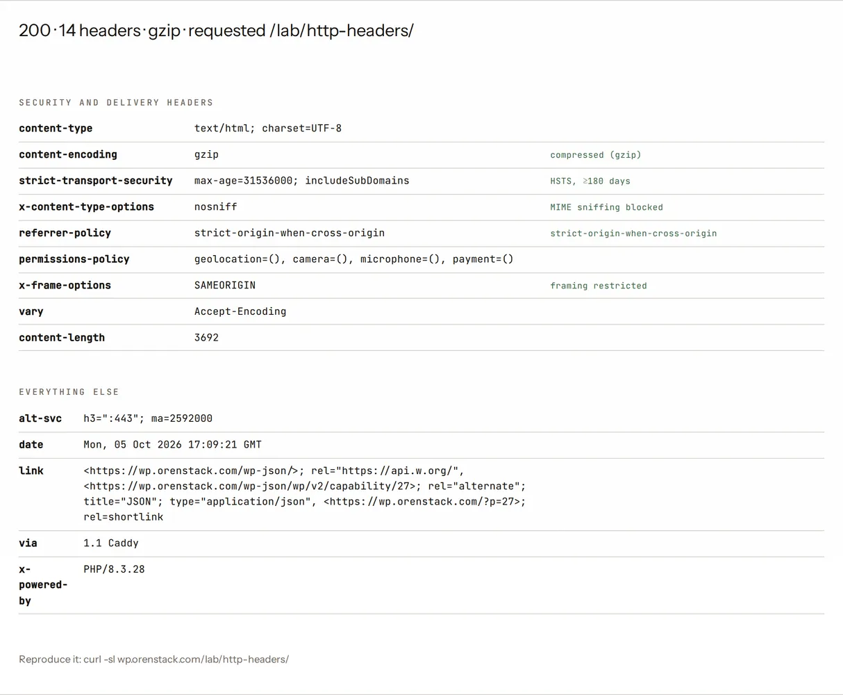 Screenshot of the "Read the response headers this site returns" instrument, captured from the live page